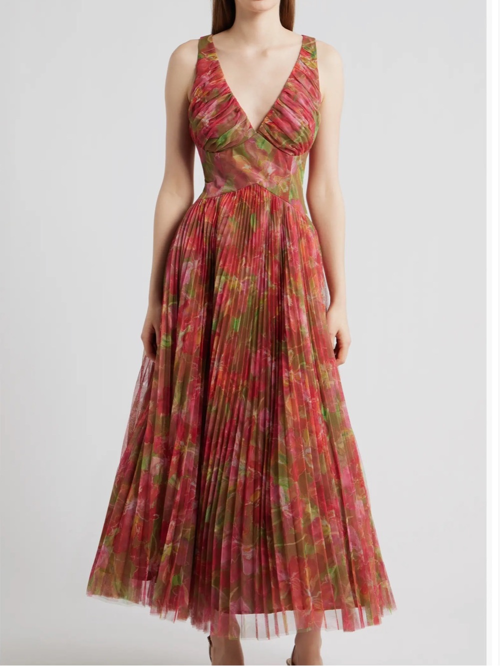 Hutch Eliana Floral Pleated Tulle Maxi Dress Pink Olive Size 0 NWT